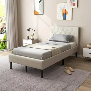 Spaco Twin Bed Frame Platform Bed Frame with Button Tufted Upholstered Headboard, Strong Frame and Wooden Slats Support, Strong Weight Capacity, Non-Slip and Noise-Free, Easy Assembly