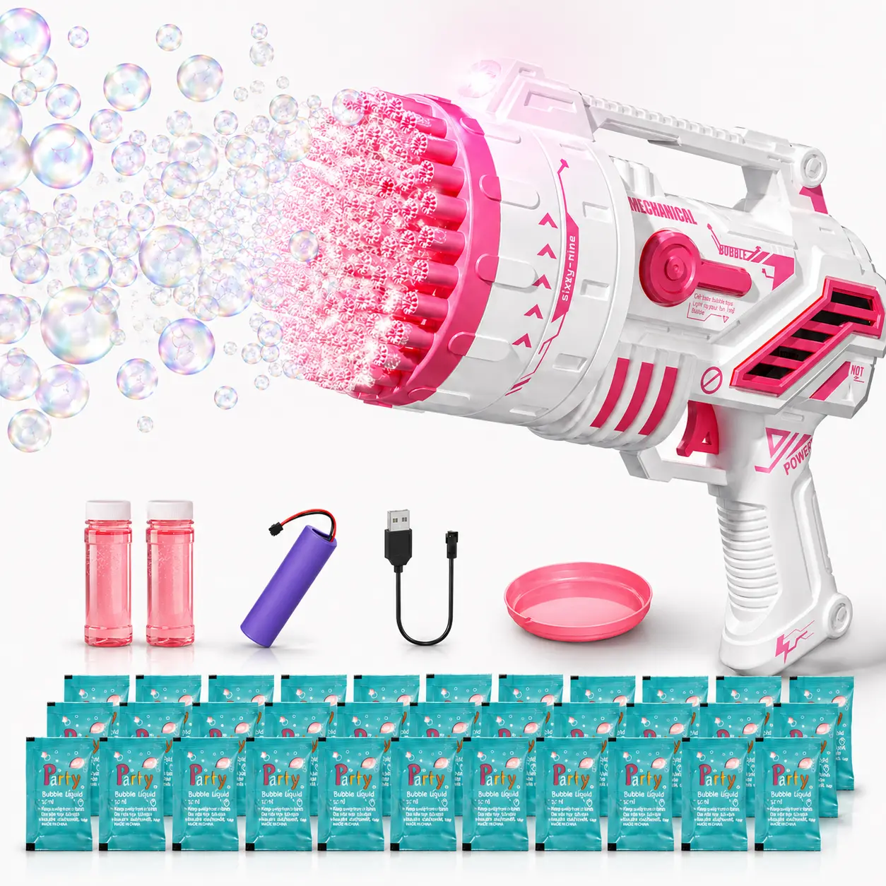 Rechargeable Handheld Automatic Bubble Machine with LED Lights - Kids' Summer Toy for Birthdays, Fine Motor Skills Development, Includes DIY Stickers