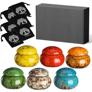 MULANGEEGLE Small Urns for Human Ashes Keepsake Set of 6 1.6'' Ceramic Mini Urn for Ashes Pet Urn Dog Cat Funeral 6 Unique Color Patterns Airtight Sealed Design
