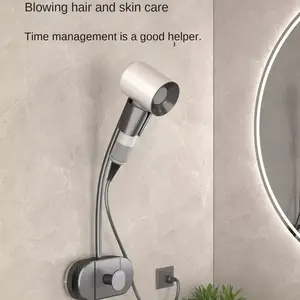 Wall-Mounted Hair Dryer Stand, No-Drill Rotating Holder, Space-Saving Design, Perfect for Home Organization & Storage Solutions, Bathroom Accessory