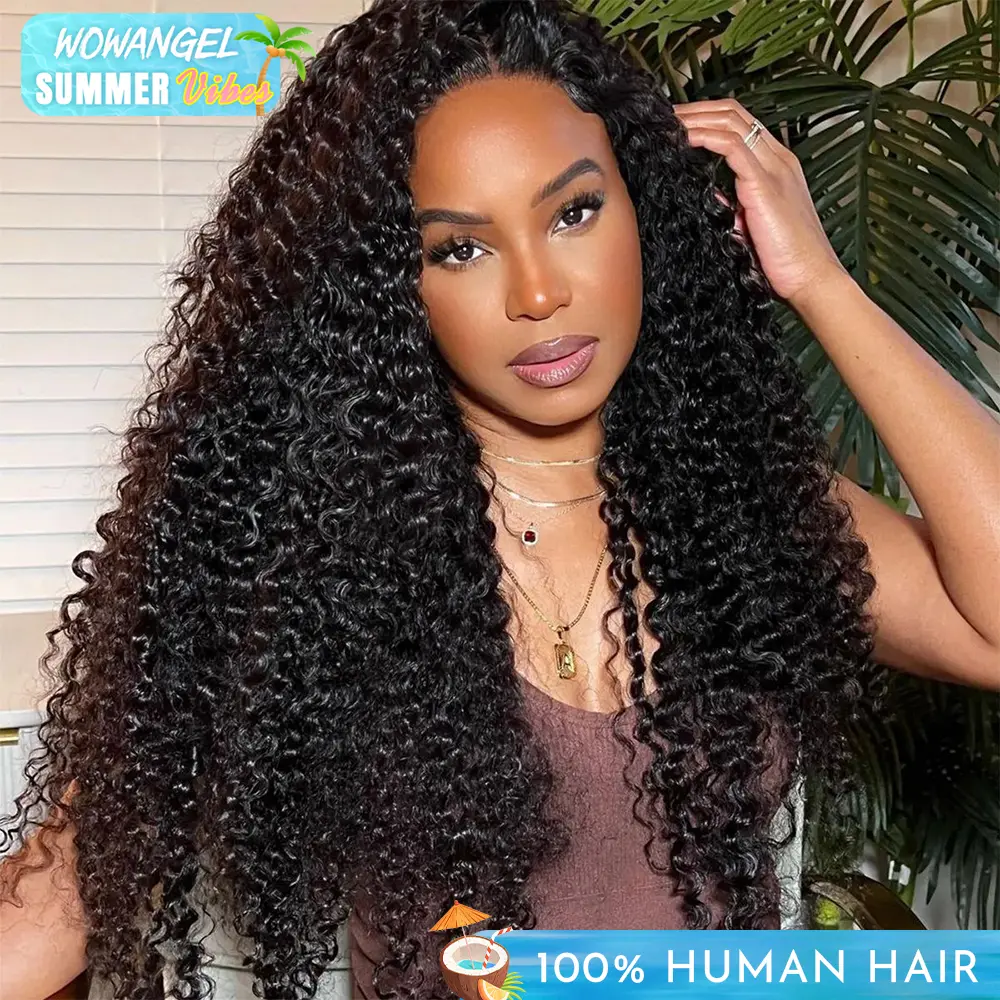 WOWANGEL Wear To Go Half Wig Kinky Curly 200% 300% Density Glueless Real Human Hair Wigs Seamless Flip Over Wigs Beginner Friendly  #SummerVibes