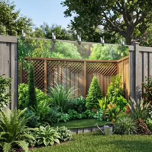 2D Garden Fence Polyester Backdrop，1pc Lush Green Garden Privacy Fence Design Banner - Durable Polyester Wall Hanging for Backyard Lawn Decoration, Easy Setup with Pre-sown Holes, Perfect for Camping Events, Patio, Room & Party Decoration