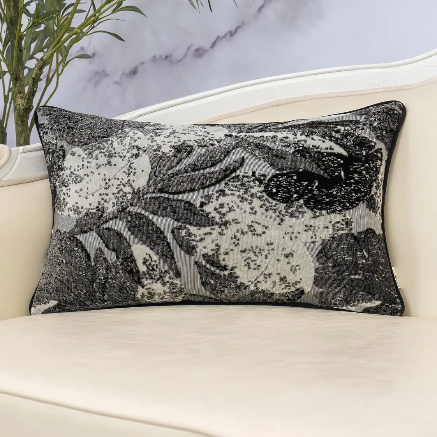 Synthetic 20x12 Inch (Pack of 1) Black Leaf Rectangle Pillow Cover - Luxury Modern, Fade Resistant, Smooth Zipper Closure, Easy Insertion & Removal for Couch, Living Room, 20 X 12 (Pack Of 1)