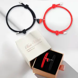 Matching Couple and Friendship Bracelet Gift Box Set - Unisex Heart Design Casual Style Romantic & Supportive Gift for Girlfriends Red & Black Cord Bracelets, birthday gift, Valentine's Day gift, couple accessories