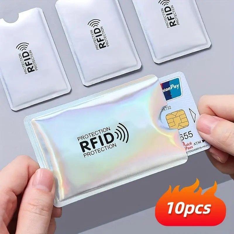 RFID Card Protector, 10pcs/set Anti-slip Design Durable Aluminum NFC Blocking Cover for ID Card & Bank Card & Credit Card, Desk Accessories, Men Gifts