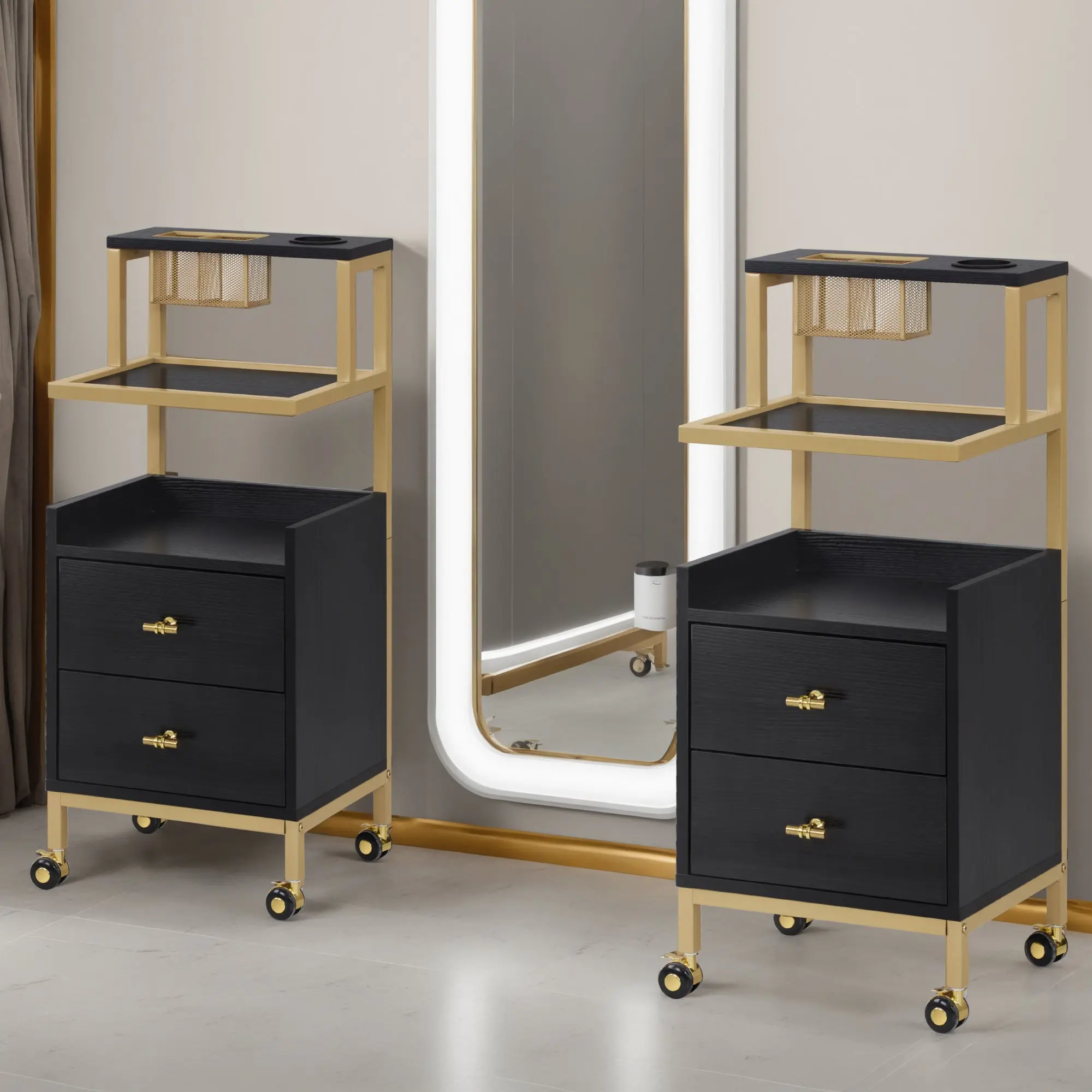 Salon Equipment Beauty Salon Trolley with Metal Frame, Tool Holders, Rolling Wheels, Commercial SPA Barber Cart Model 2084