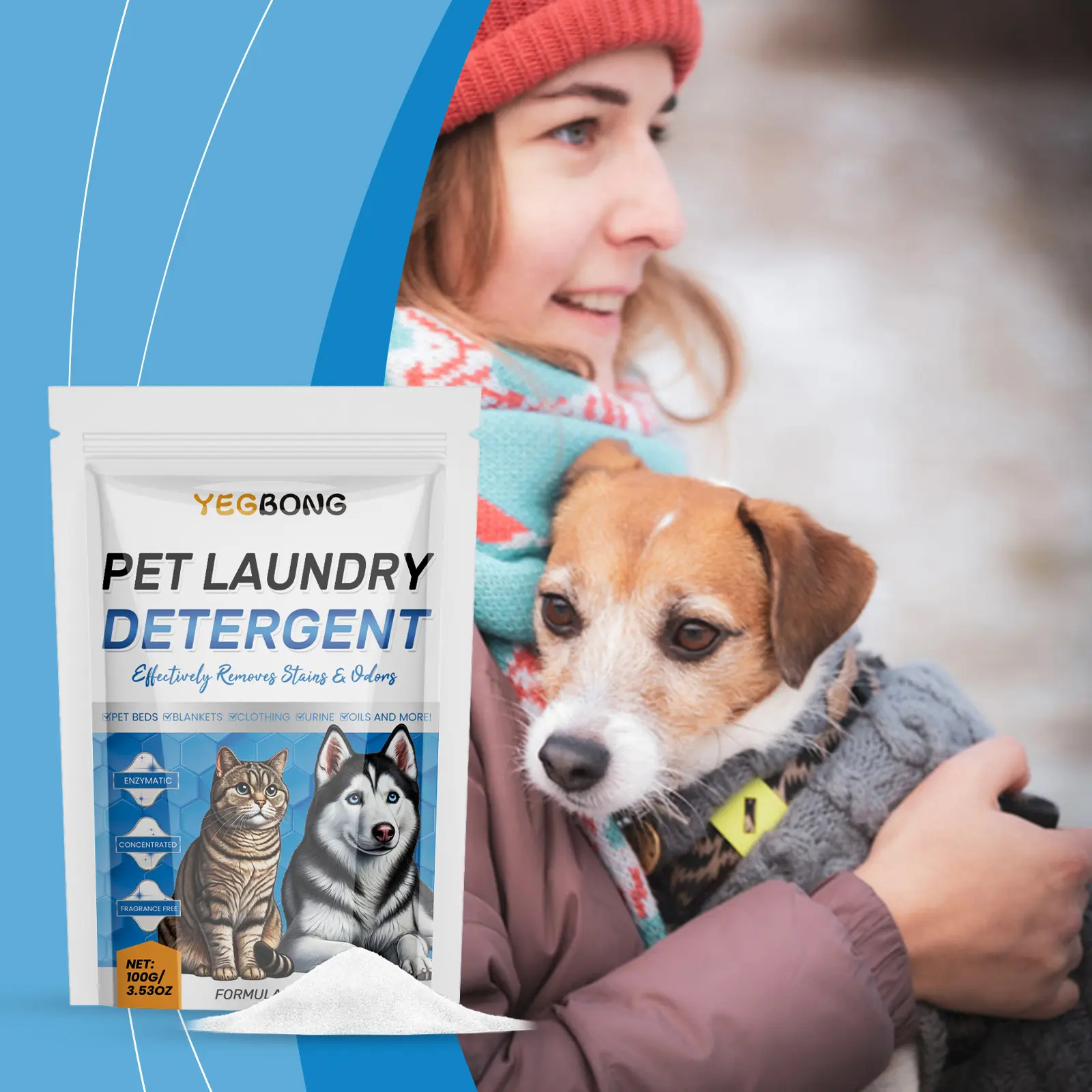 Laundry Powder for Pet Beds & Blankets | Enzyme-Based Odor Eliminator | Deep-Clean Stain & Urine Remover | Deodorizing Pet Detergent | Safe for Sensitive Skin & All Fabrics