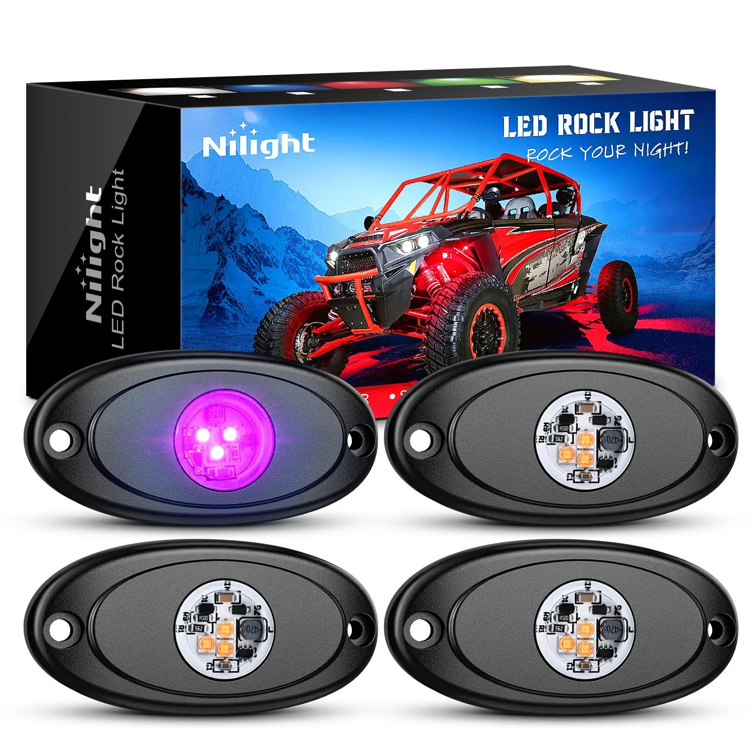 Nilight 4PCS 14-in LED Rock Lights Kit with Aluminum Housing, IP68 Waterproof Exterior Pods, Heat Diss., Pink Purple Underglow for Cars, Trucks, Construction Vehicles, 10-32V DC Wheel Wells/Fenders Mods (Father's Day Gift), Truck Accessories