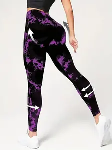 Women’s Tie Dye Print High Waist Gym Leggings, Breathable Seamless Soft Comfy Skinny Pants Tummy Control Yoga Activewear Sportswear Pants