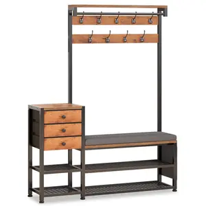 Sikaic 5-in-1 Entryway Hall Tree with Bench and Shoe Storage Rustic Brown