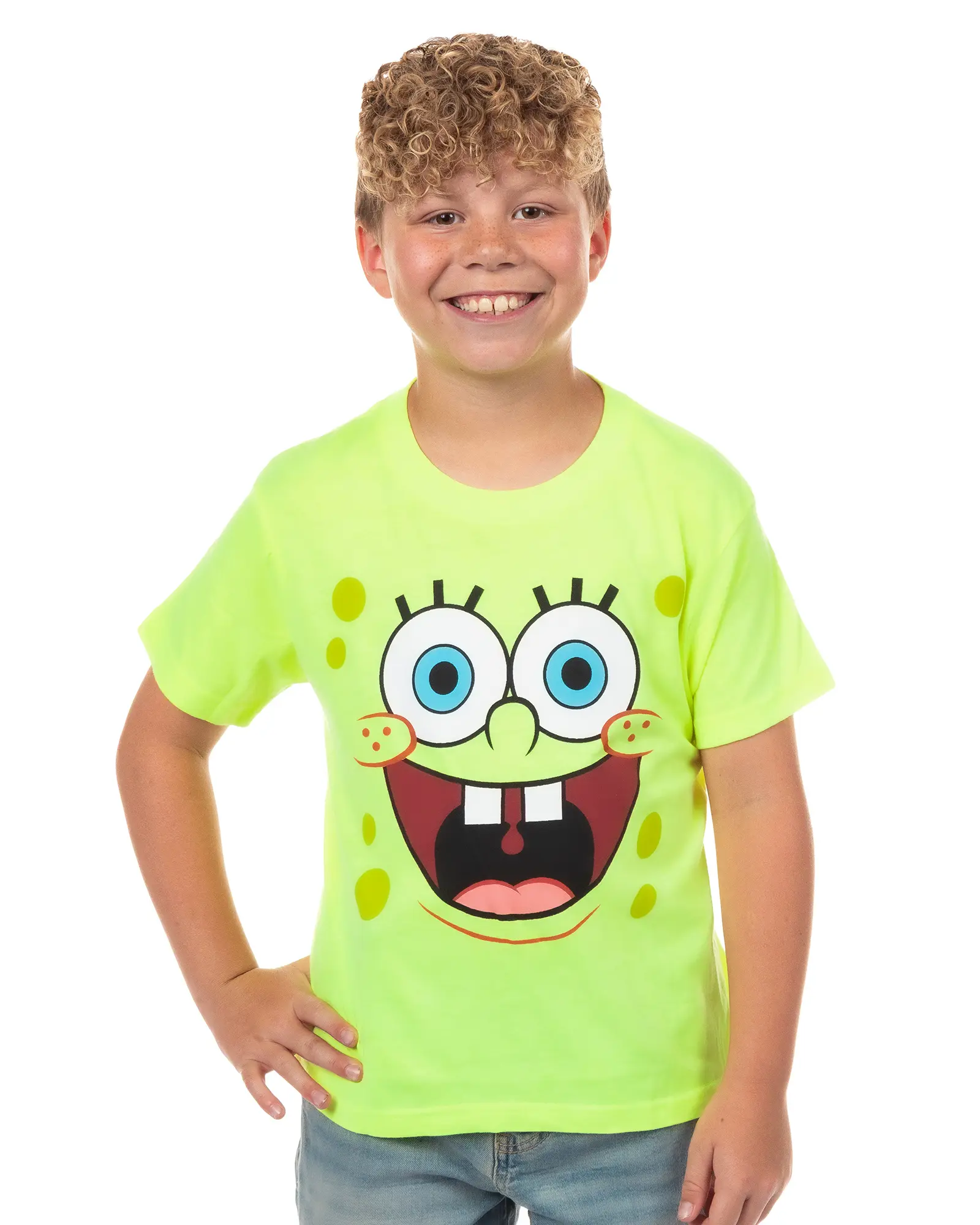 SpongeBob Squarepants T-Shirt Boy's Neon Big Face Short Sleeve Graphic Top