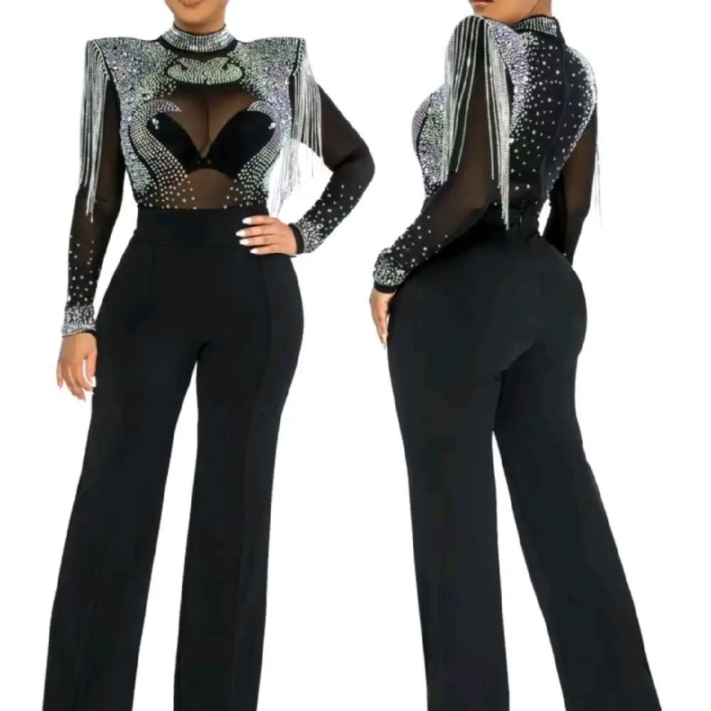 woman fashion Sexy Jumpsuit solid high collar  Mehs shoulder long sleeve jumpsuit stretch comfortable red Size large. Blue size Small Xl and 2X  black  and  blue