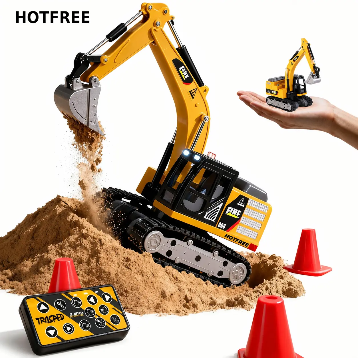 Hotfree Mini RC Construction Truck Toys, 1/64 Scale Alloy Excavator & Forklift with Lights and Sounds, USB-C Rechargeable Remote Control Vehicle Set, Birthday Christmas Gift for Boys Kids & Adults