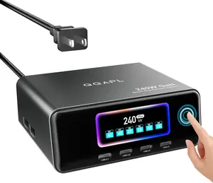 QQAPL Charging Station, 240W Gan Multi Port USB-C Charging Station with PD 140W, Desktop Charger with 2.26" Display for All MacBook Pro/Air, Dell XPS, iPad, iPhone 17/16, Galaxy S26/S25, Pixel 10 etc