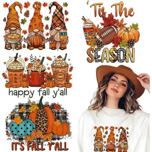 4 Sheets Fall Thanksgiving Halloween Iron On Transfers for T-Shirts, Heat Transfers Vinyl Harvest Pumpkin Maple Leaf Dwarf HTV Vinyl Iron on Decals for T-Shirt Clothes Pillow Hoodie DIY Crafts