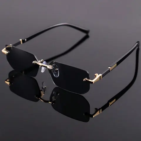 Men's Business Rectangle Frame Sunglasses, Stylish Shades, Trendy Casual Rimless Sunglasses for Everyday Use, Fashion Accessories for Outdoor Activities