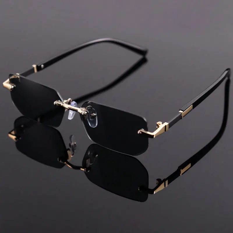 Men's Business Rectangle Frame Sunglasses, Stylish Shades, Trendy Casual Rimless Sunglasses for Everyday Use, Fashion Accessories for Outdoor Activities