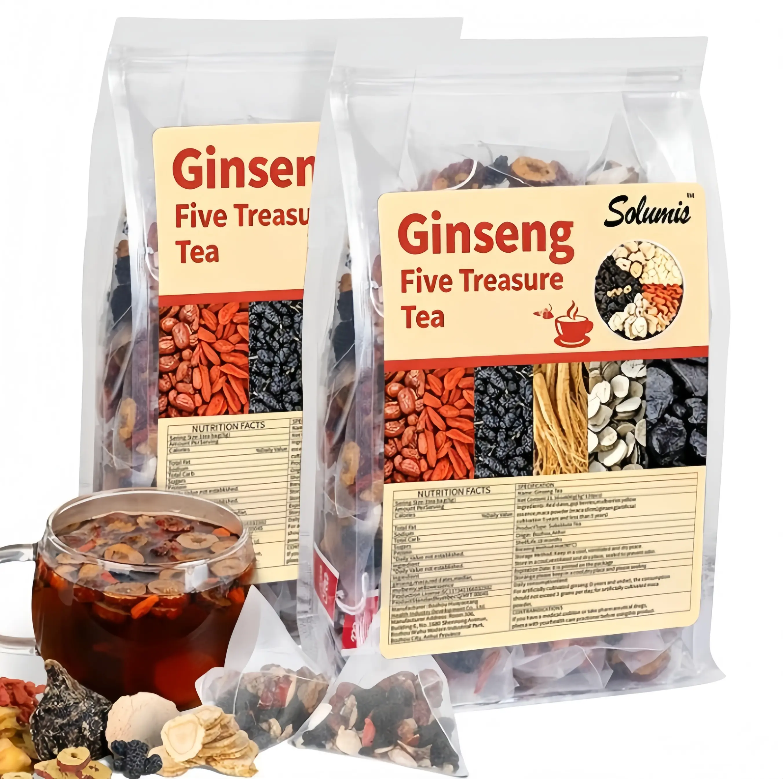 Certified Organic Traditional Ginseng Chinese Herbal Tea - Natural Herbal Blend for Adult Kidney Support, Detox, 120 Bags Value Pack, 24-Month Shelf Life
