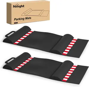 Nilight 2-Pack Garage Parking Mat - Durable TPR Wheel Stop Pads, Reflective Strip Parking Aid, Easy Setup & Tire Feedback for Cars, SUVs