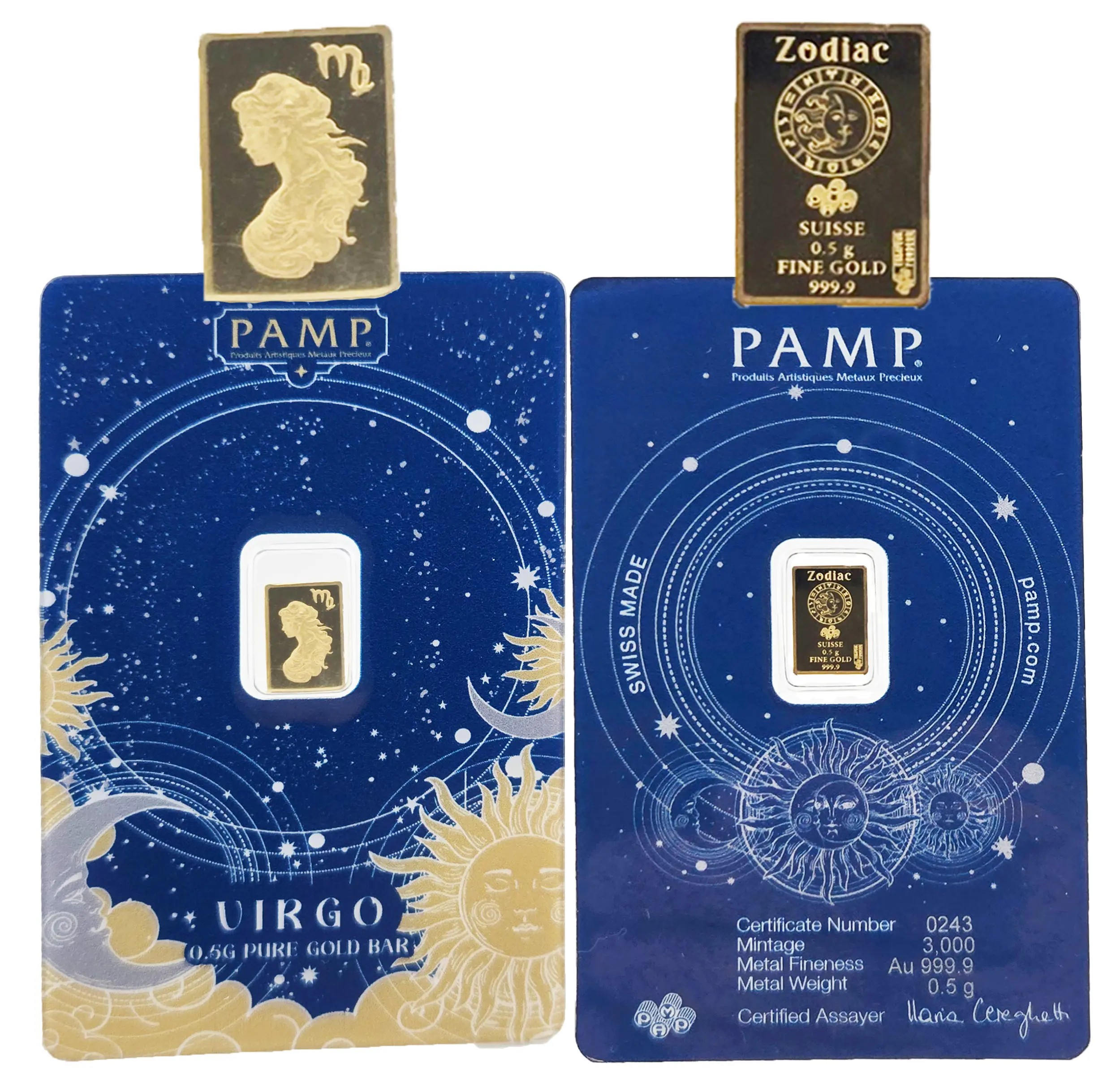 PAMP Suisse Virgo 1/2 g (0.5g) Gold Bar, Astrology-Themed Collectible, with CertiPAMP Assay Card, Collectibles