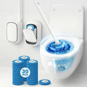 Must-Have Bathroom Essential! Disposable Toilet Brush Starter Kit, Wall-Mounted Auto-Close Caddy with 30 Refills, Deep Clean for Rust & Hard Water, Mess-Free Space-Saving Modern Design