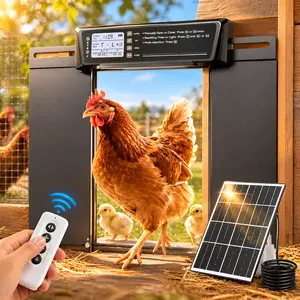 Automatic Chicken Coop Door Large Size, 7W Solar Powered with Timer & Light Sensor, Anti-Pinch Safety Chicken Door, Remote Control, Predator-Proof Aluminum Door for Poultry, Ducks & Chickens manual setting