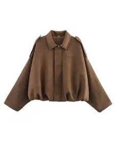 Women's Texture Fabric Bomber Jacket Coat, Stylish Womenswear Outerwear for Casual Wear, Comfortable and Warm Fashion Essential Piece for Fall & Winter Seasons, Fitted Woven Long Sleeve