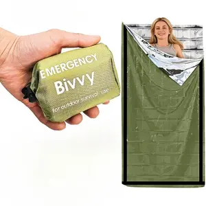 1pc emergency sleeping bag + storage bag set, lightweight and portable emergency supplies, emergency sleeping bag portable emergency blanket thermal bag sleeping bag, emergency blanket, survival whistle, suitable for outdoor camping, hiking