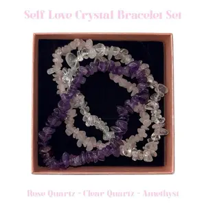 Self Love Crystal Bracelet Set Rose Quartz Amethyst Clear Quartz Healing Gift for Women Heart Chakra Jewelry Bundle