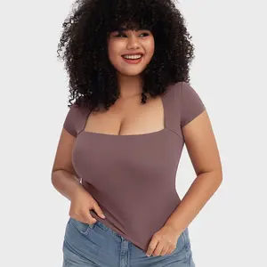 PUMIEY 【NEW】 Women's Square Neck Going Out Tops Sexy Slim Fit Short Sleeve T Shirts Basic Casual Clothing Chic Comfort Summer Womenswear Fabric Soft Minimalist Streetwear Tshirt Lady Suit Summervibes