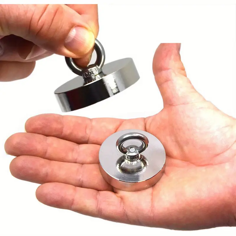 2 Pack 1.65inch Fishing Magnets, Powerful Strong Magnetic Heavy Duty Neodymium Search Magnets | Rare Earth Magnets w/Eyebolts - 121 Pound Pulling Power Each. Great for Magnetic Fishing and Treasure Hunting | Fishing Magnet