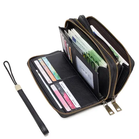 Women's Minimalist Plain Color Letter Label Decor Long Wallet, Minimalist Money Wallet, Fashionable PU Leather Zipper Wallet with Wrist Strap, Casual Versatile Wallet for Daily Use, Wallet Wristlet, Ladies Wallet, Zippered Wallet