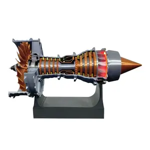 SKYMECHMAN TRENT 900 Simulated Functional Turbofan Aircraft Engine Model Kit with Red LED Light ( Battery Version/50+PCS/Brass Color)