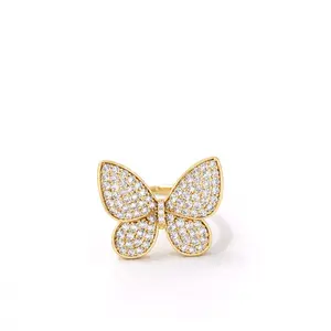 Butterfly Statement Ring 14K Gold Plated – Sparkling Zirconia Fashion Ring for Women