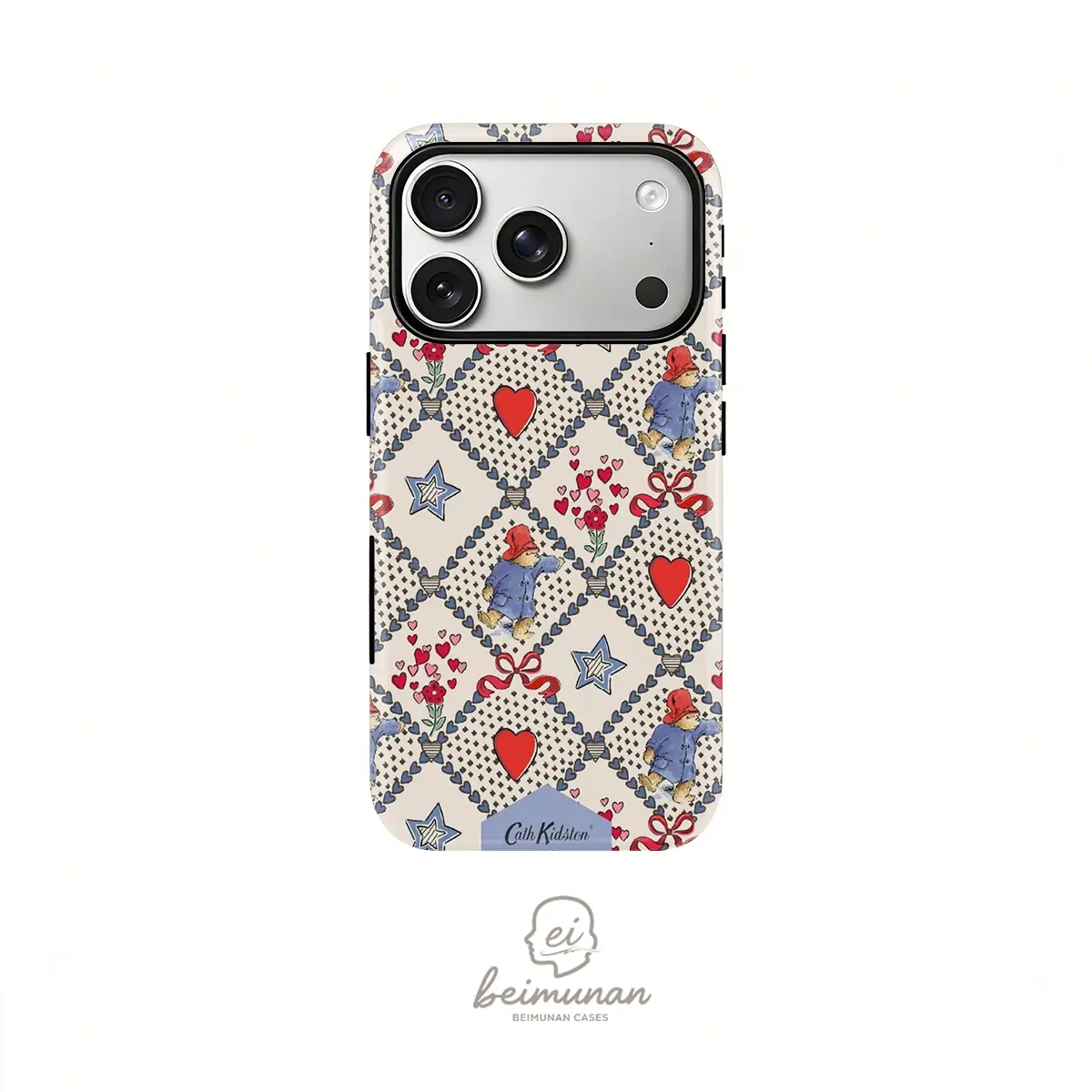 Paddington bear heart star print phone case casing, rugged shockproof 2in1 Protective Shell Cover, Durable Cover, for iPhone 17 16 15 14 13 12 11 Pro Max Series Holiday Gift Minimalist Fashion Case