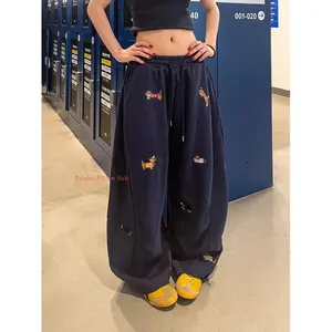 Trendy Hip-Hop Dachshund Embroidered Casual Pants, Loose Slimming Versatile Wide-Leg Pants, Unisex