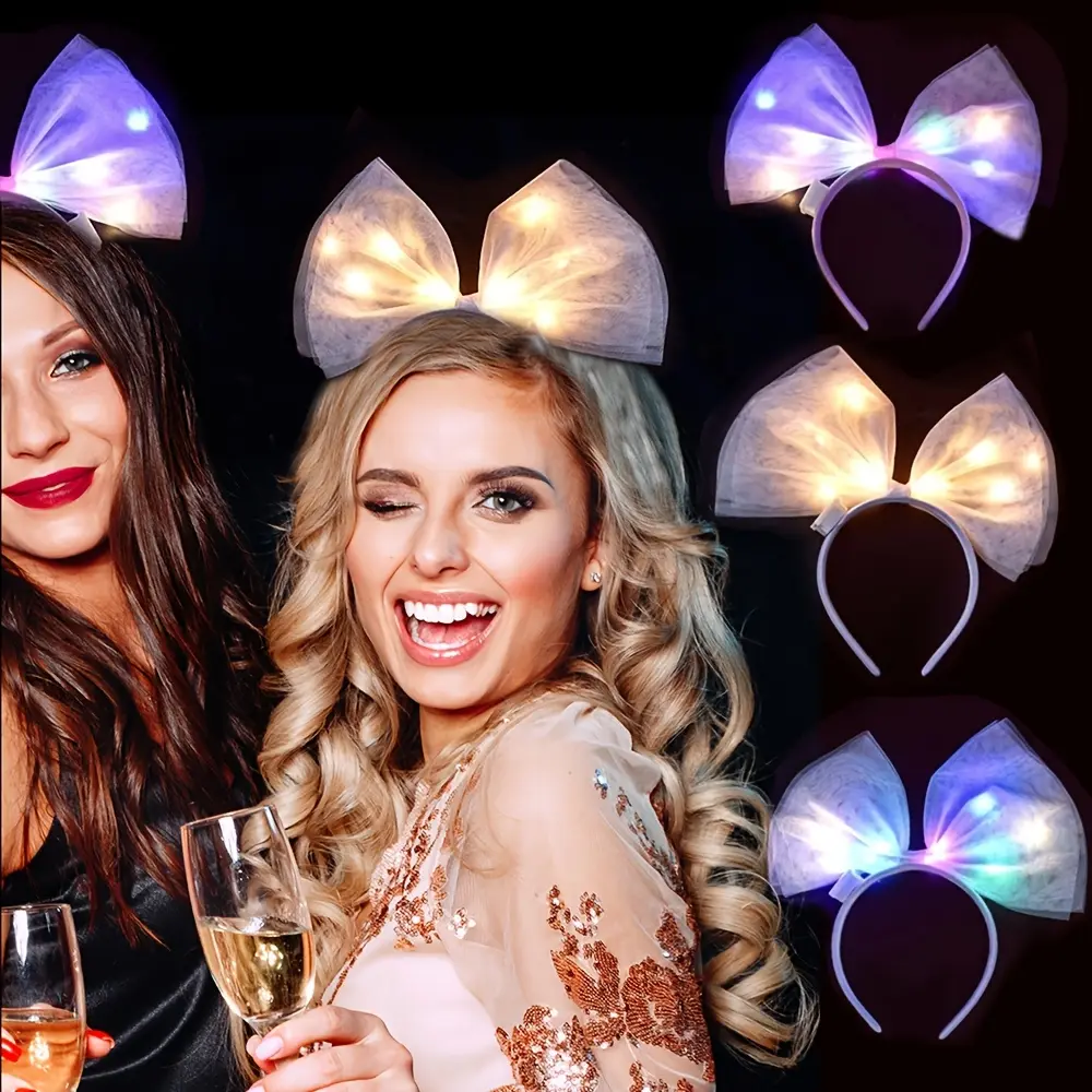MICRENCY Women's Sweet Bow Light LED Headband - 20 Pieces with 3 Batteries, Glowing Party Hair Accessory for Girls, Ideal for Weddings, Birthday Celebrations