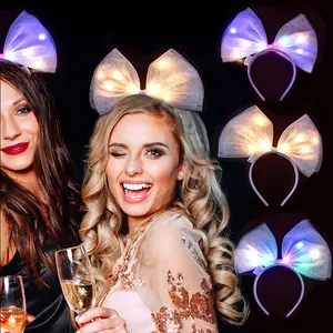 MICRENCY Women's Sweet Bow Light LED Headband - 20 Pieces with 3 Batteries, Glowing Live Party Hair Accessory for Girls, Ideal for Weddings, Birthday Celebrations summerwins
