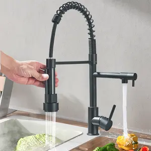 Senlesen Black Kitchen Faucet with Pull Down Spray Stainless Steel Single Handle Dual Spout Commercial Kitchen Sink Faucet High Arc Spring Faucet 1Hole Deck Mount,Suitable for Farmhouse Camper Laundry Rv Bar