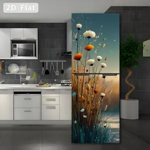 Self-Adhesive Refrigerator Stickers, Removable PVC Kitchen Decals, DIY Home Decor, Wildflower & Grass Theme, 30x180cm, Set of 2, Wall Art Stickers, Decorative Decal
