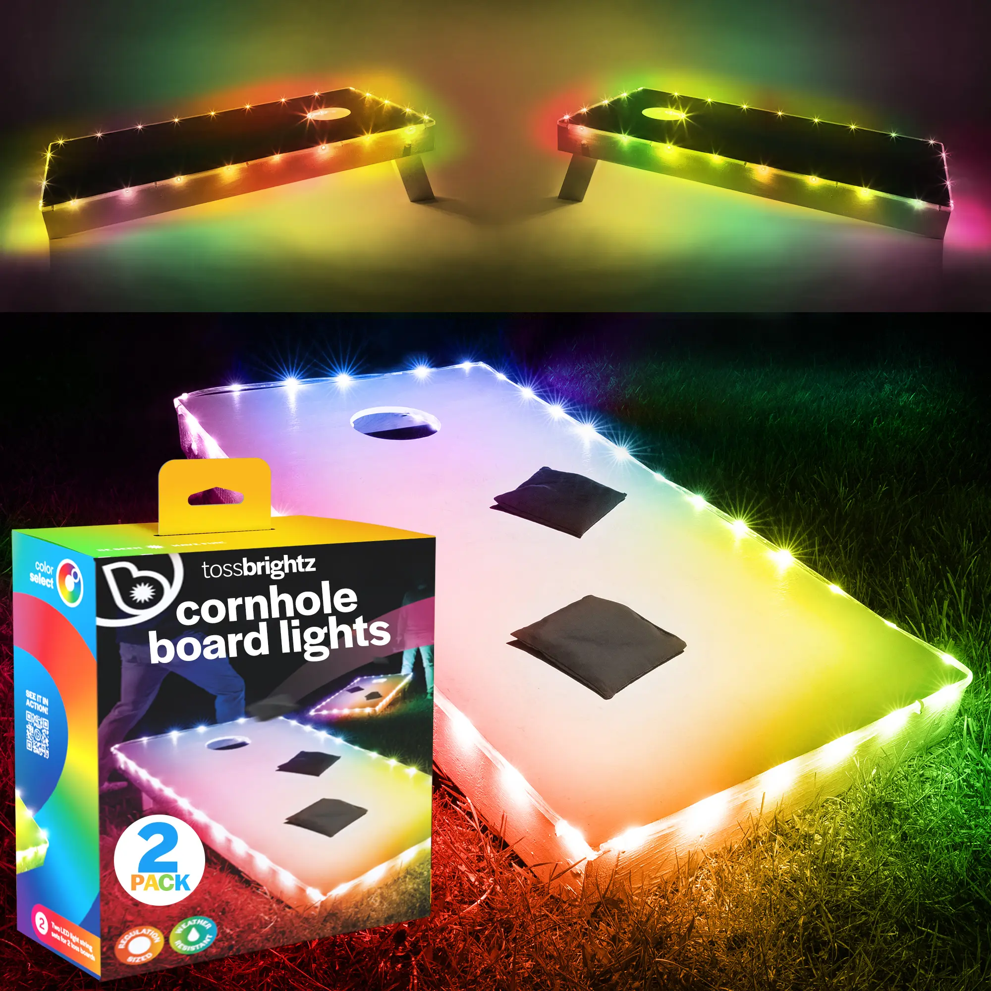 Brightz TossBrightz LED Cornhole Lights LIGHTS ONLY (2-Pack) – Light Up Boards & Holes for Nighttime Cornhole – Fits 2 Boards, Easy Install