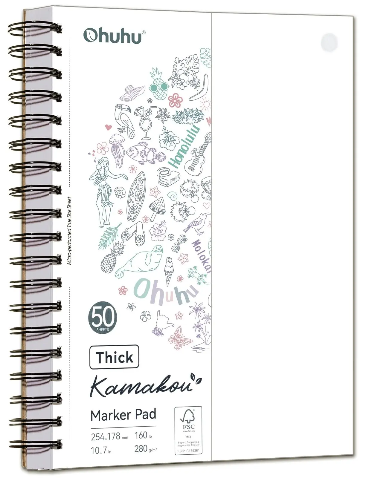 Ohuhu Marker Pads Art Sketchbook: 7"x10" Large Paper Size - 160 LB/280 GSM Heavyweight Smooth Paper - 50 Sheets/100 Pages - Double-Sided Marker Pad Art Sketchbook Bleedproof - Sketching Book for Alcohol Markers - Marker Pad Series of Ohuhu