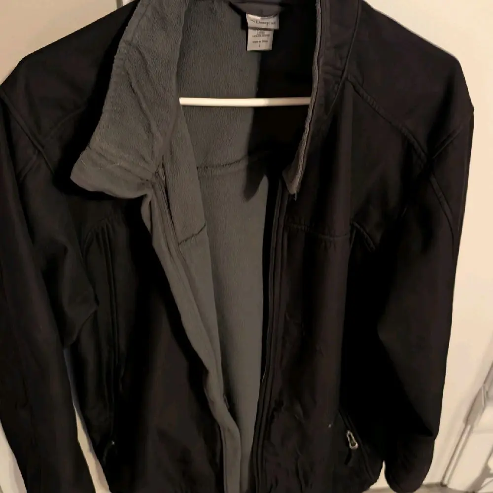 Champion Coat Large - Black Zip-Up Jacket with Fleece Lining for Men