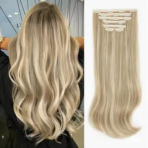 QGZ Clip in Hair Extensions, 7PCS Long Black Straight Layered Hair Extensions Upgrade Soft Lace Weft Lightweight Hair Extensions for Women(20 Inches) Blonde