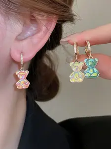 Cute Bear Zircon Earrings for Women, Rhinestone Studs, Fashion Jewelry, Perfect Gift Idea, Elegant Design, All Seasons Wear, Fashionable Earrings