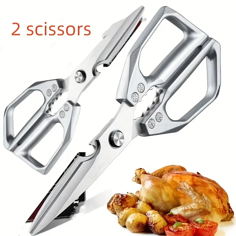 2pcs Professional Stainless Steel Kitchen Scissors - Heavy Duty Bone-Cutting Scissors with Ergonomic Handles, Durable Blades for Chefs, Multi-Purpose Food Preparation & Packaging Cutting
