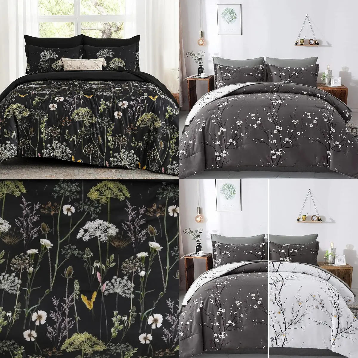 BEDDING Floral Cmomforter Set Queen/King,7 Pieces Bed in a Bag Comforter Reversible Flower Plum Bedding Set Queen King Size(1 Comforter,2 Pillowcase,2 Pillow Shams,1 Flat Sheet,1 Fitted Sheet), Bedroom Decor, Farmhouse, Seven Pieces
