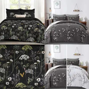 BEDDING Floral Cmomforter Set Queen/King,7 Pieces Bed in a Bag Comforter Reversible Flower Plum Bedding Set Queen King Size(1 Comforter,2 Pillowcase,2 Pillow Shams,1 Flat Sheet,1 Fitted Sheet)