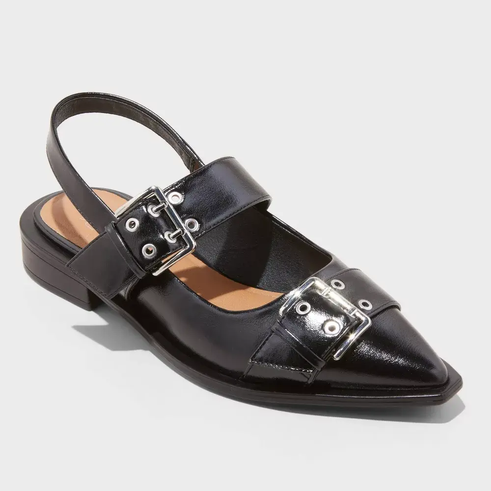 Women's Peyton Double Buckle Slingback Flats with Memory Foam Insole - Wild Fable