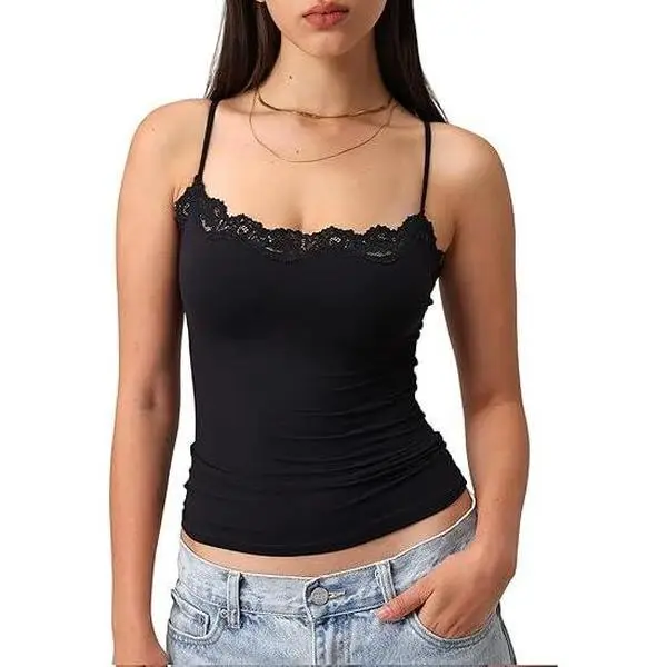 Starrylion Padded Lace Cami Top Double Lined Sexy Tank Top Spaghetti Strap Club Party Shirt